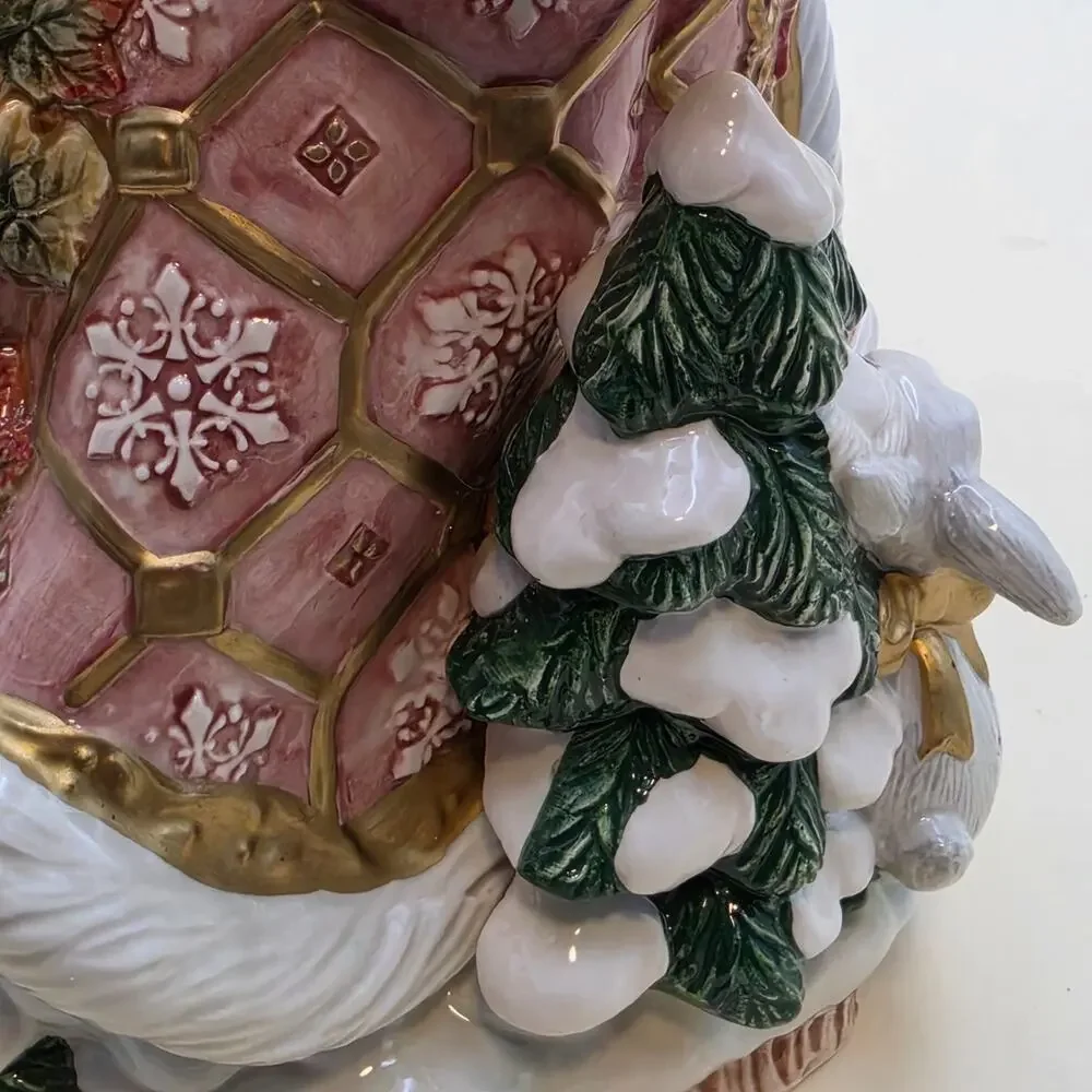 Vintage Fitz & Floyd Snowy Woods Santa Centerpiece Vase 1996 w/ Box 19/1207